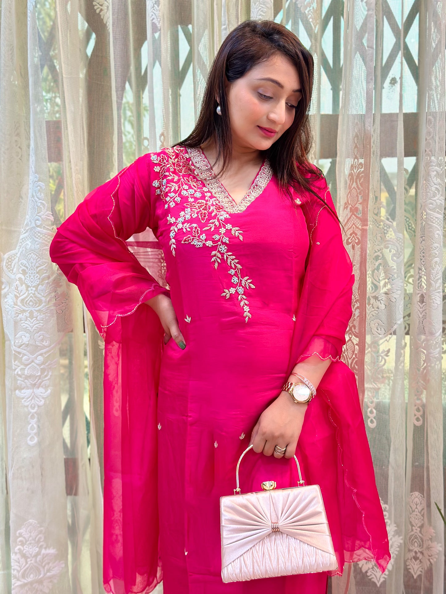 Pink Heavy Embroidered Kurta Set