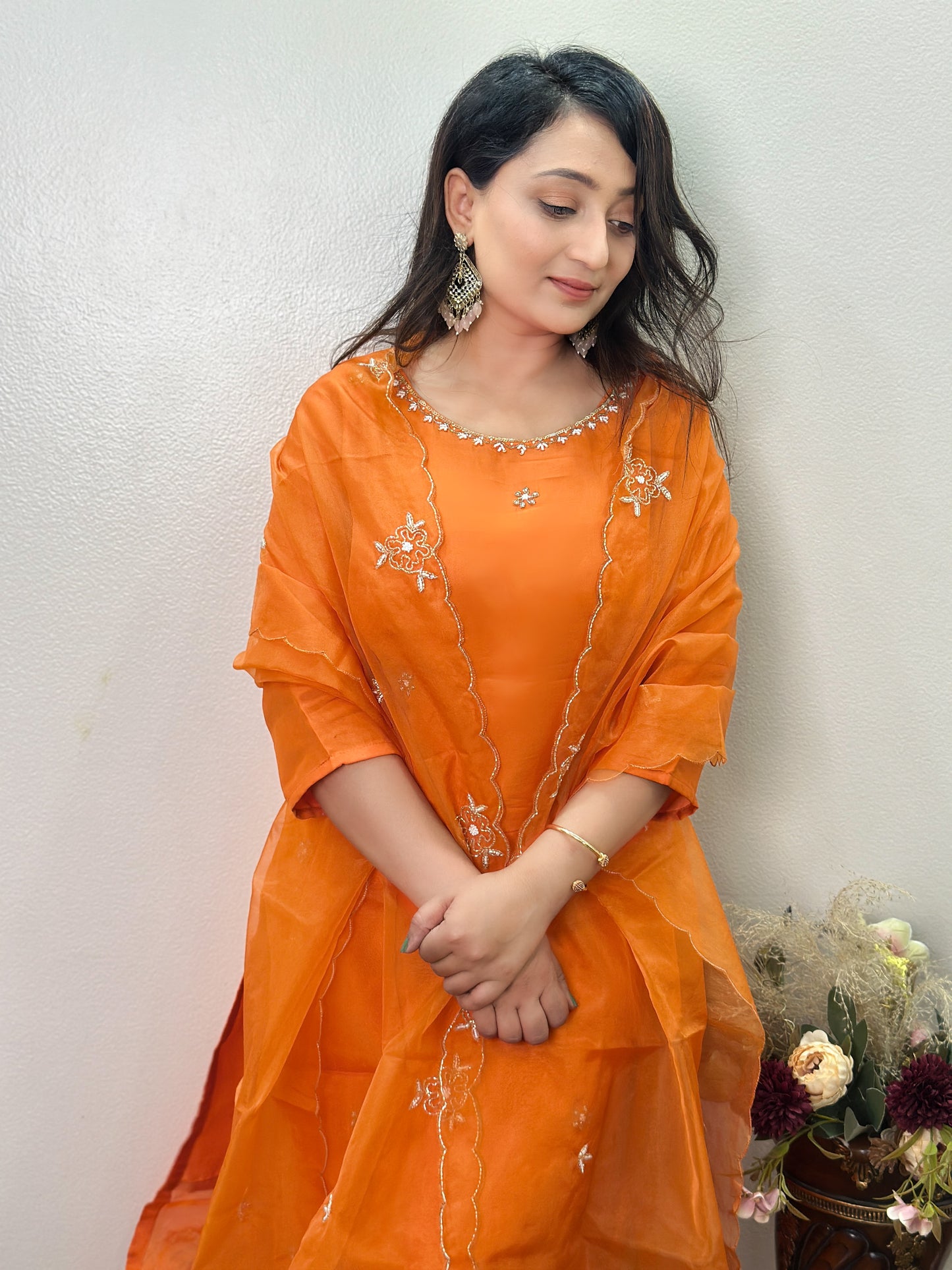 Elegant Orange Embroidered Ensemble