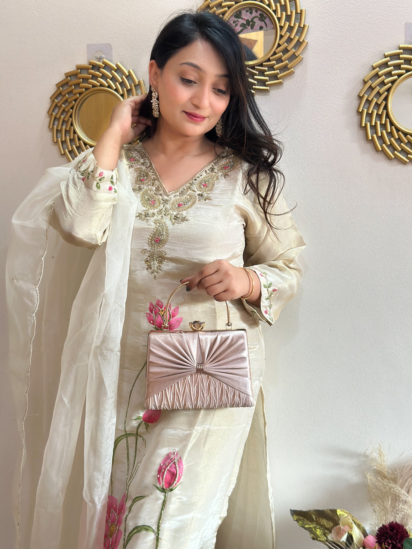 Hand-Painted Silk Kurta Set