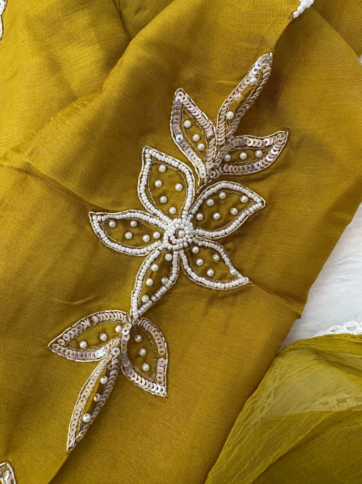 Mustard Embroidered Dola Silk Kurta Set