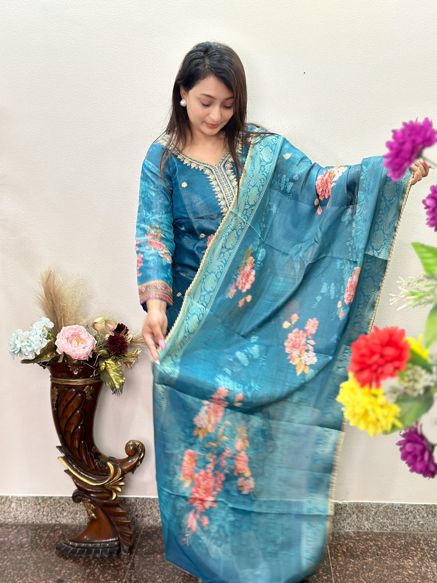 Floral Organza Kurta Set