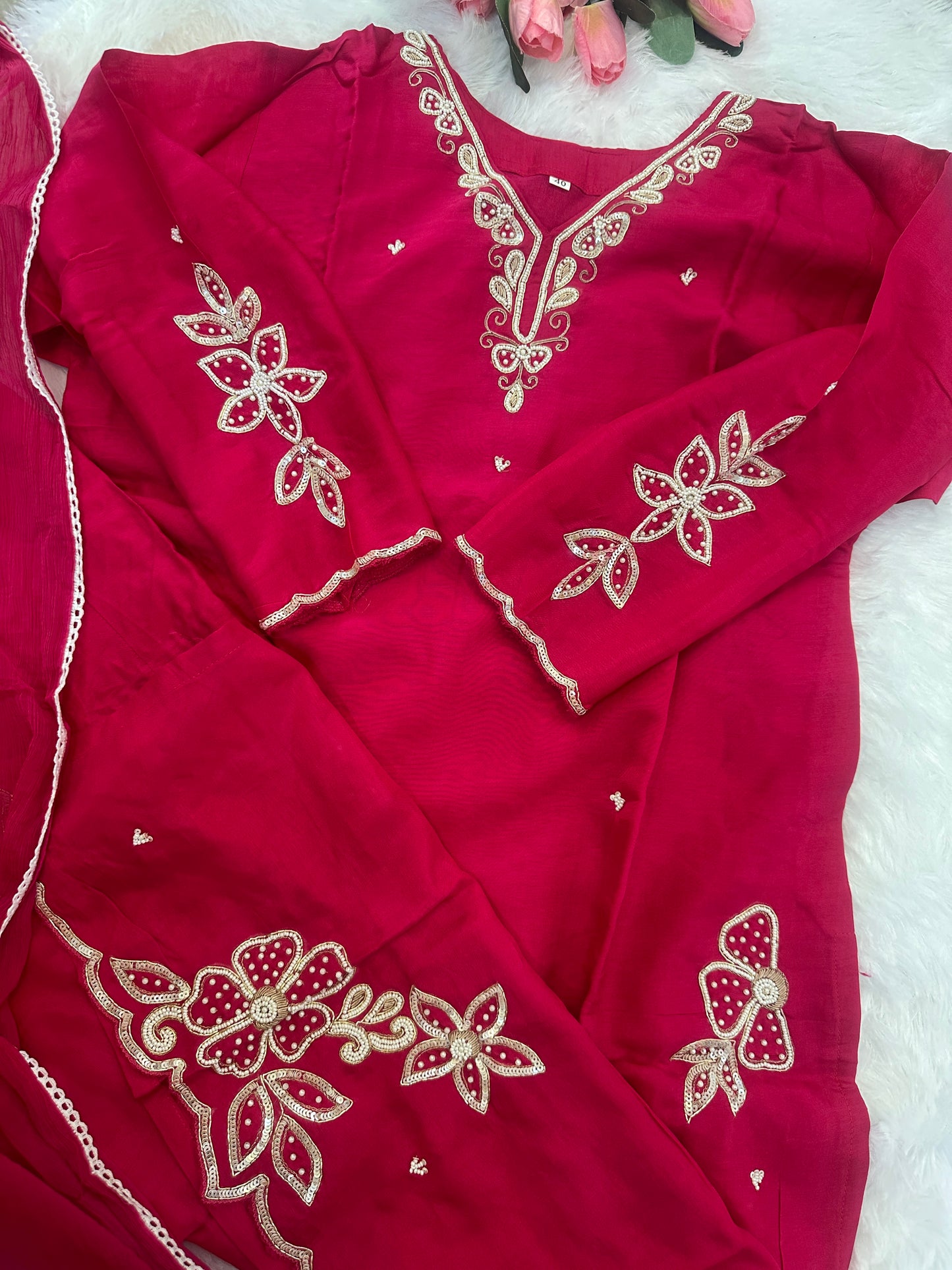 Embroidered Dola Silk Kurta Set