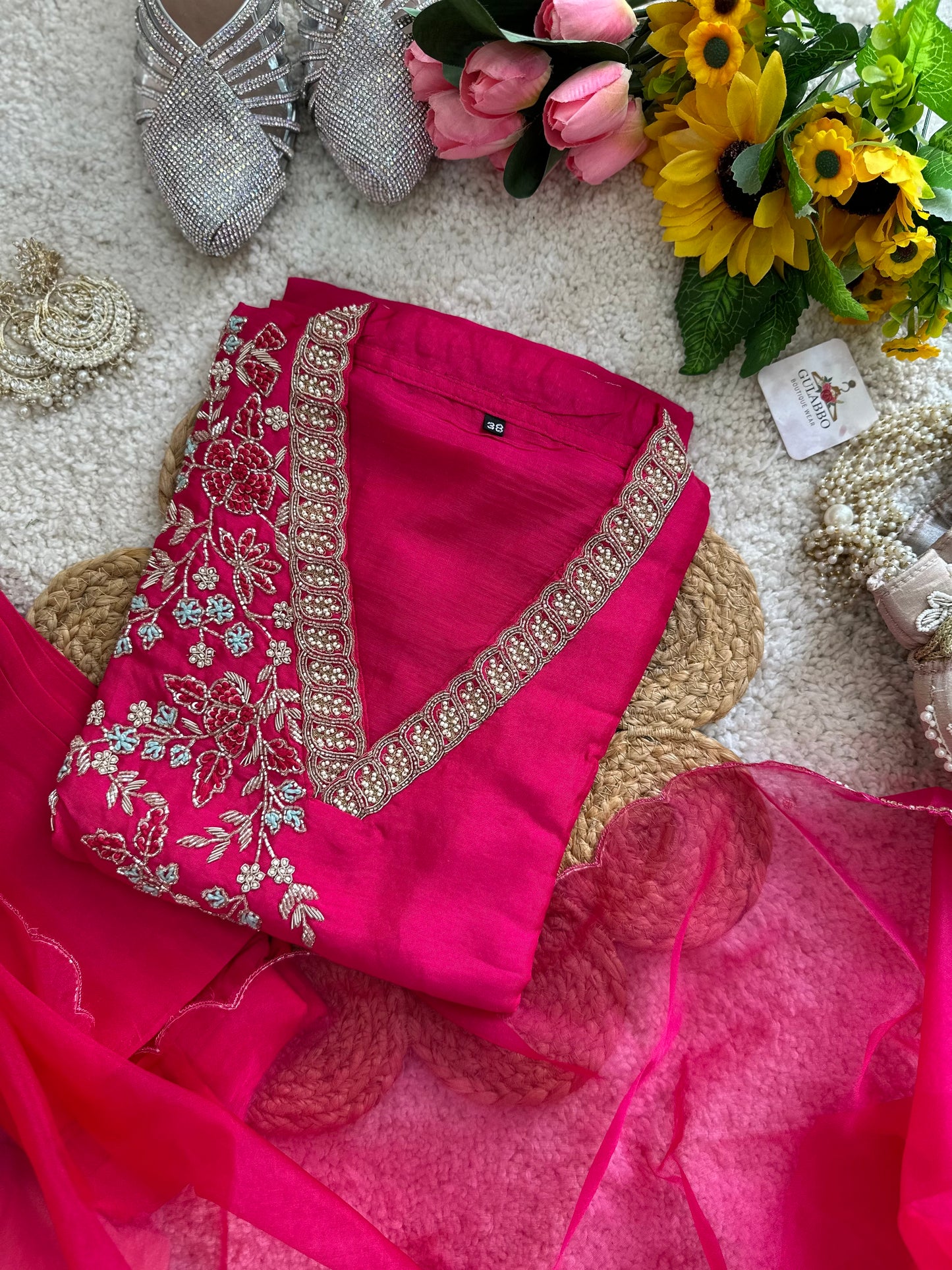 Pink Heavy Embroidered Kurta Set
