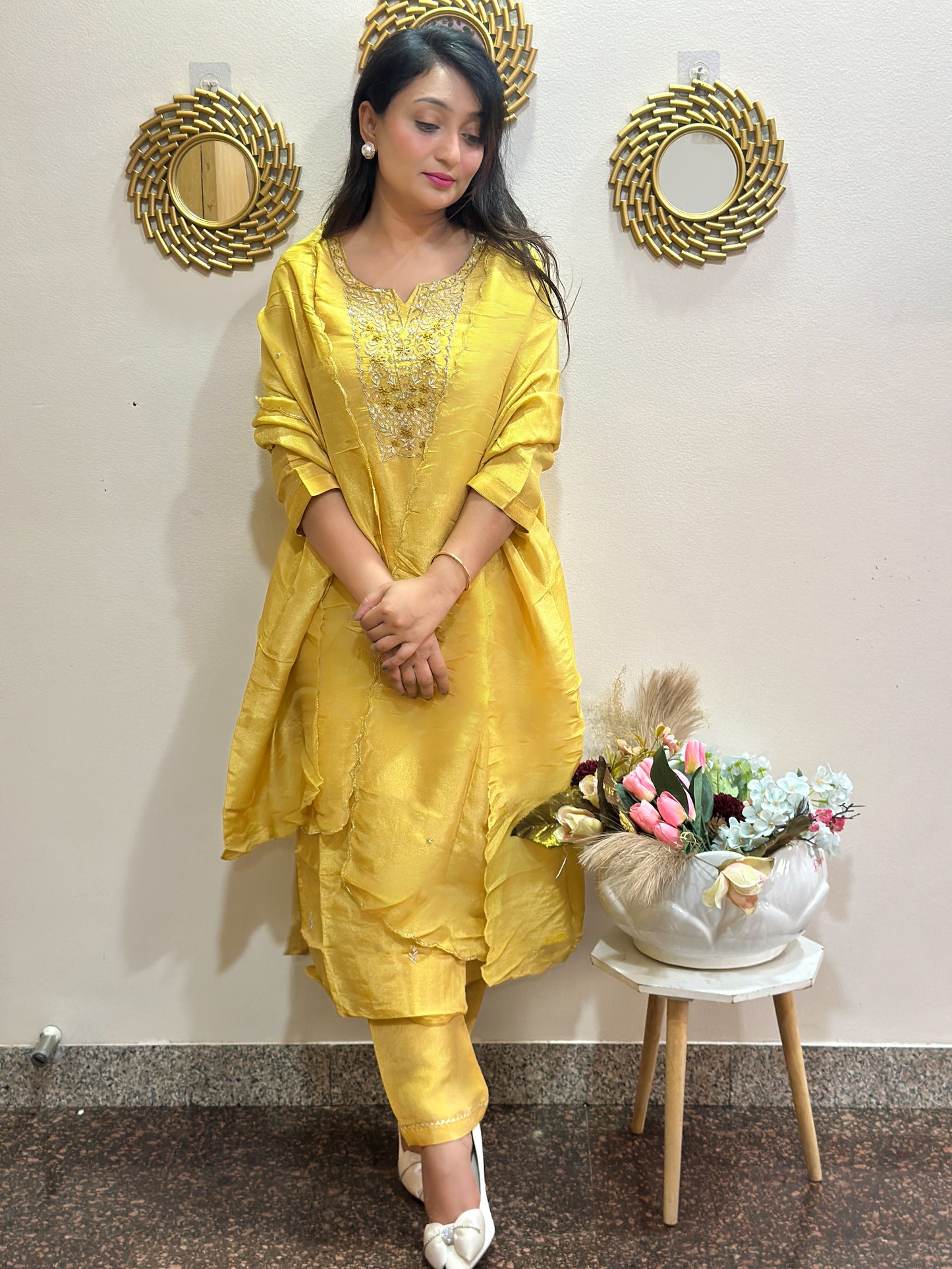 Elegant Silk Embroidered Kurta Set with Chinon Dupatta