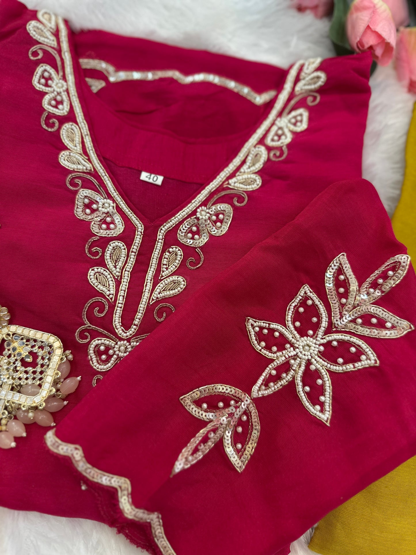 Embroidered Dola Silk Kurta Set