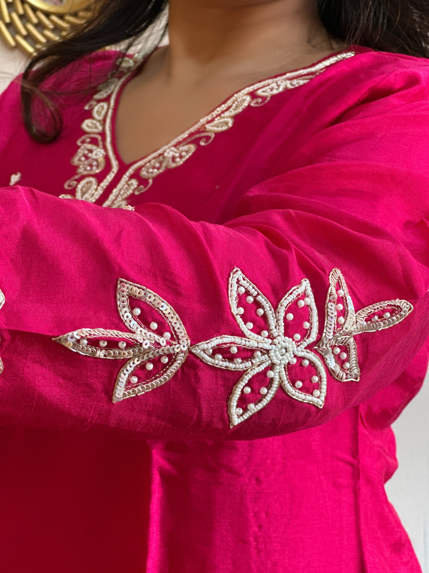 Embroidered Dola Silk Kurta Set