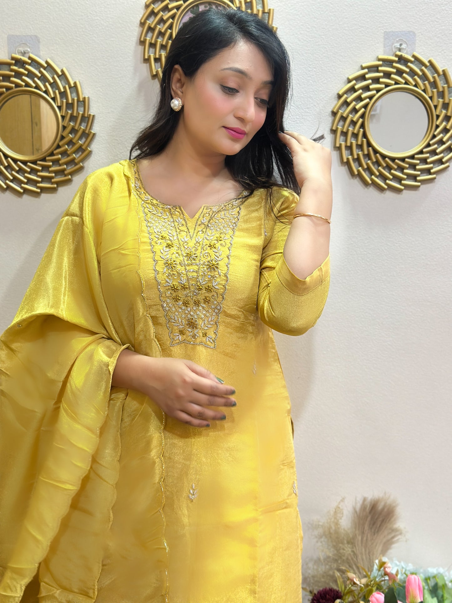 Elegant Silk Embroidered Kurta Set with Chinon Dupatta