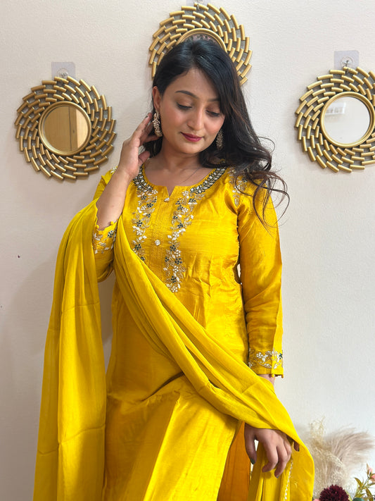 Handwork embroidered kurti set