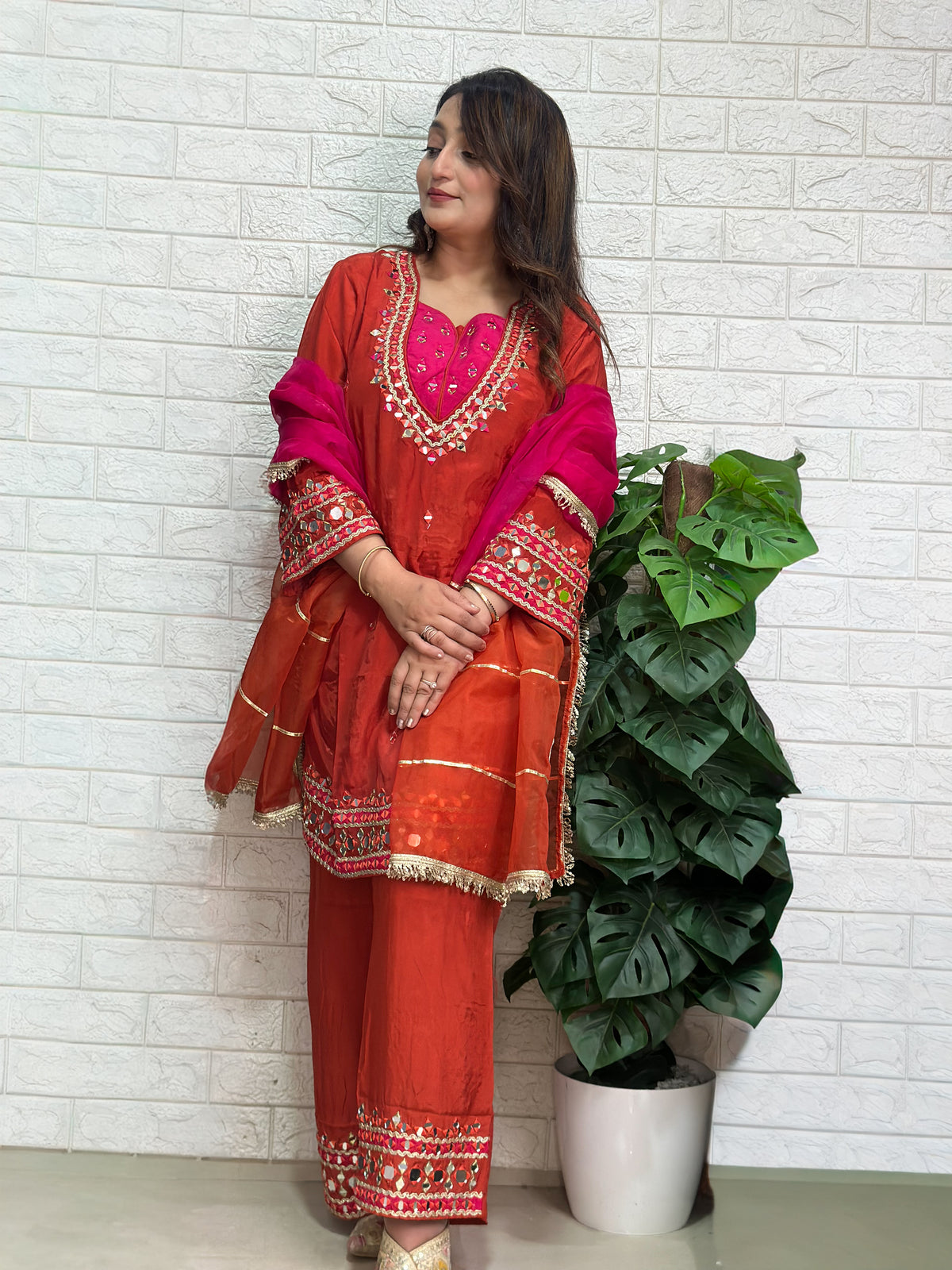 Festive Mirror Work Kurta Set