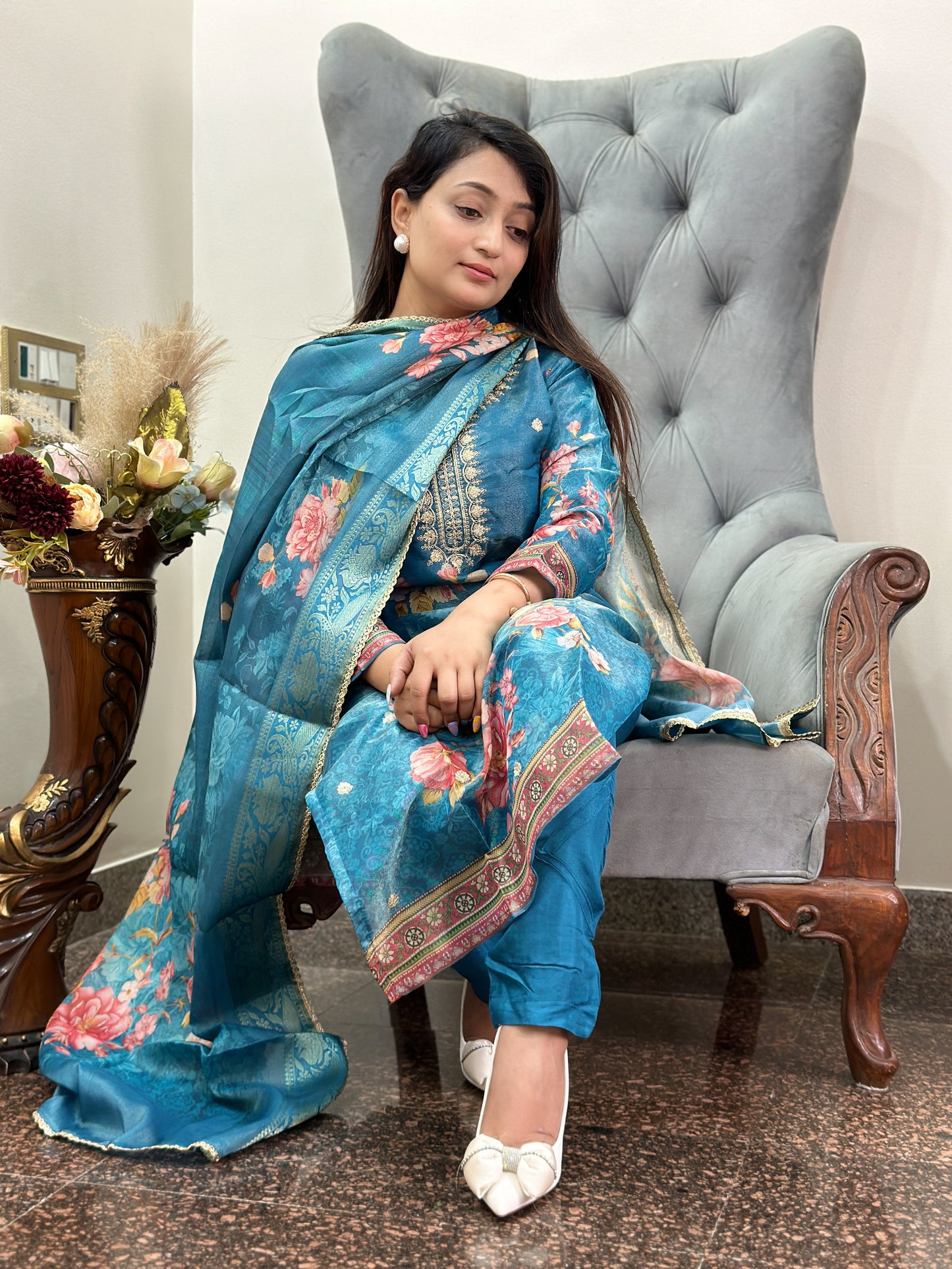 Floral Organza Kurta Set
