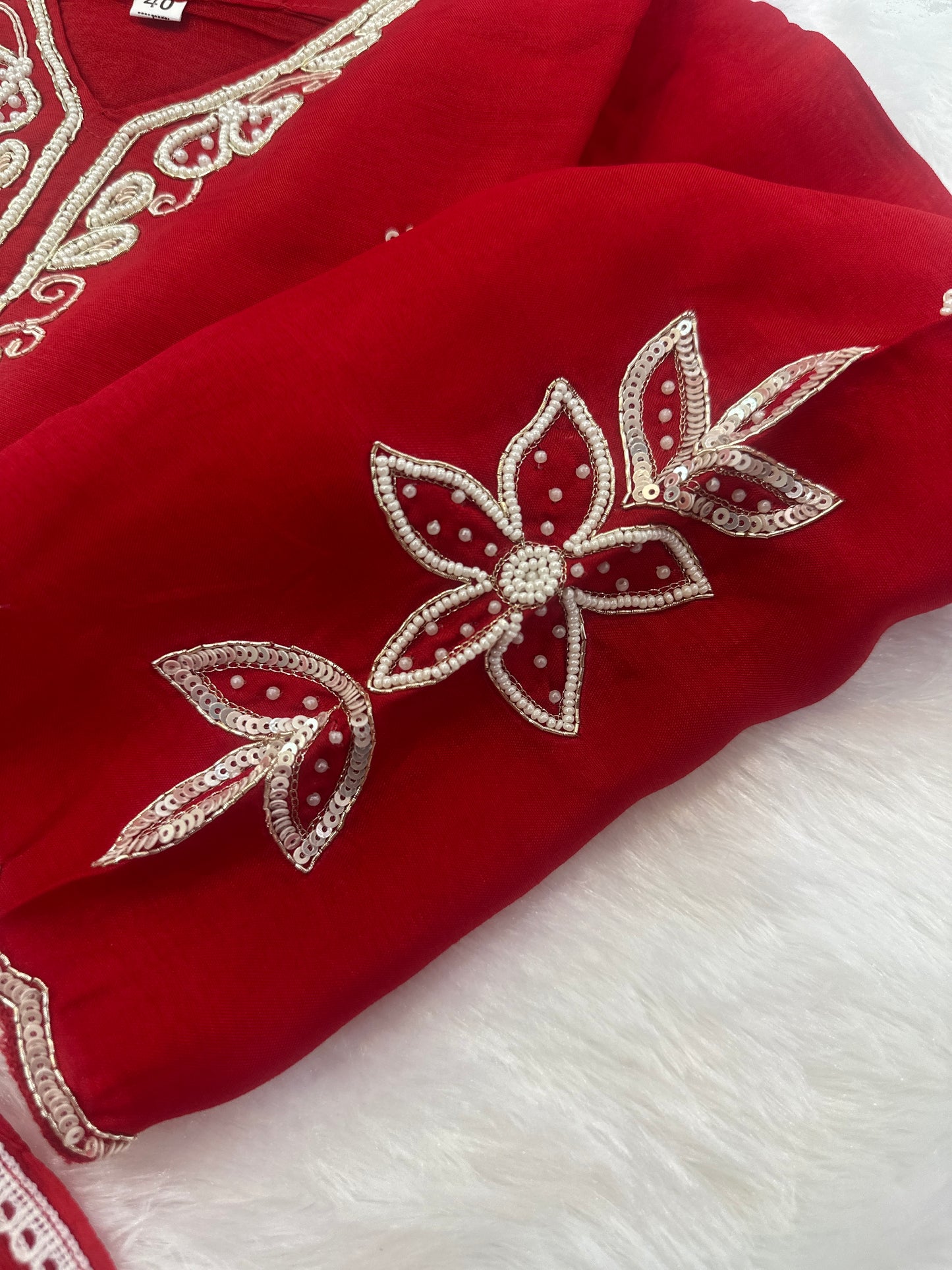 Red Embroidered Dola Silk Kurta Set