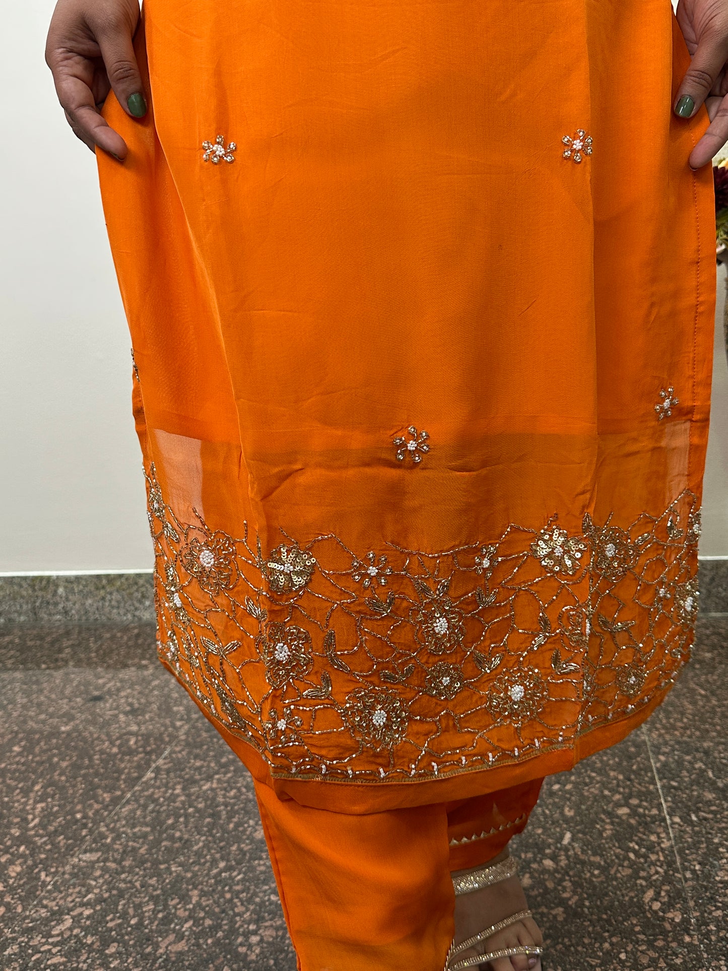 Elegant Orange Embroidered Ensemble