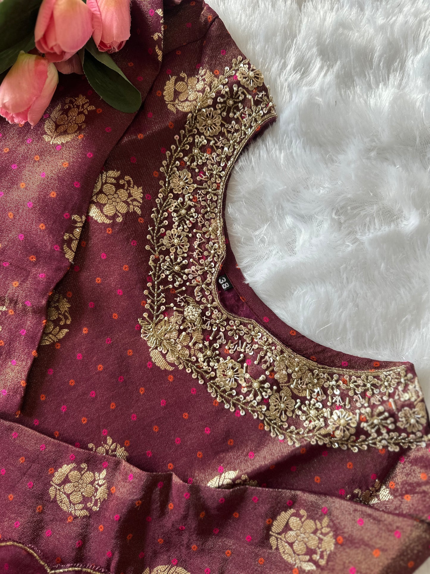 Wine Colour Tissue Silk Kurta Set