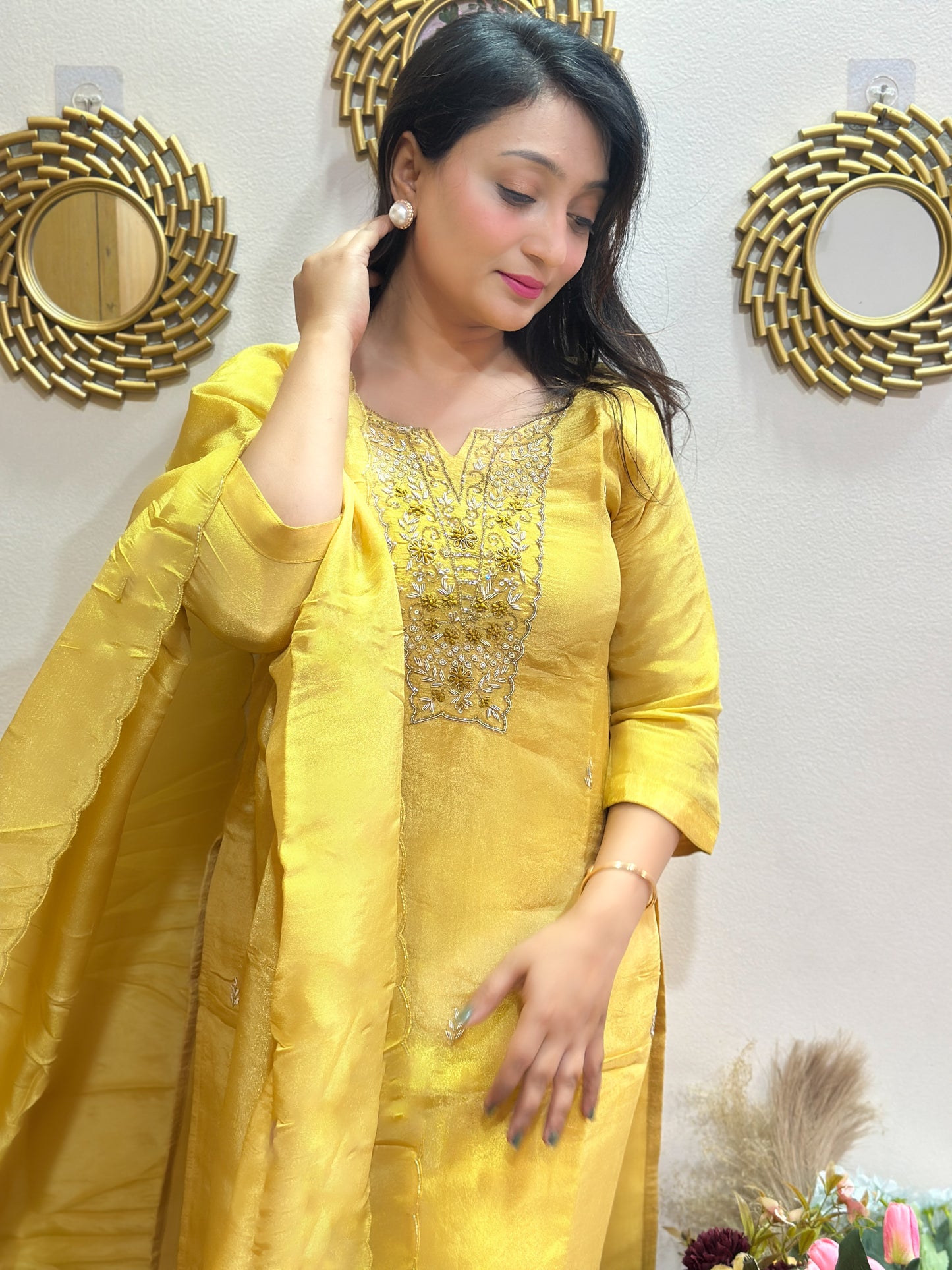 Elegant Silk Embroidered Kurta Set with Chinon Dupatta