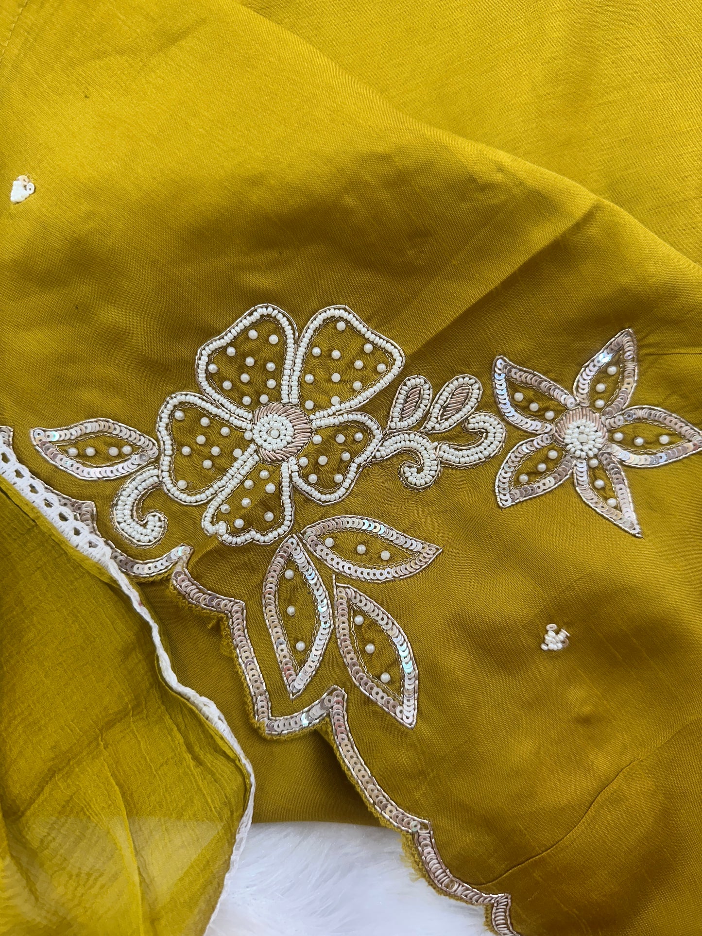 Mustard Embroidered Dola Silk Kurta Set