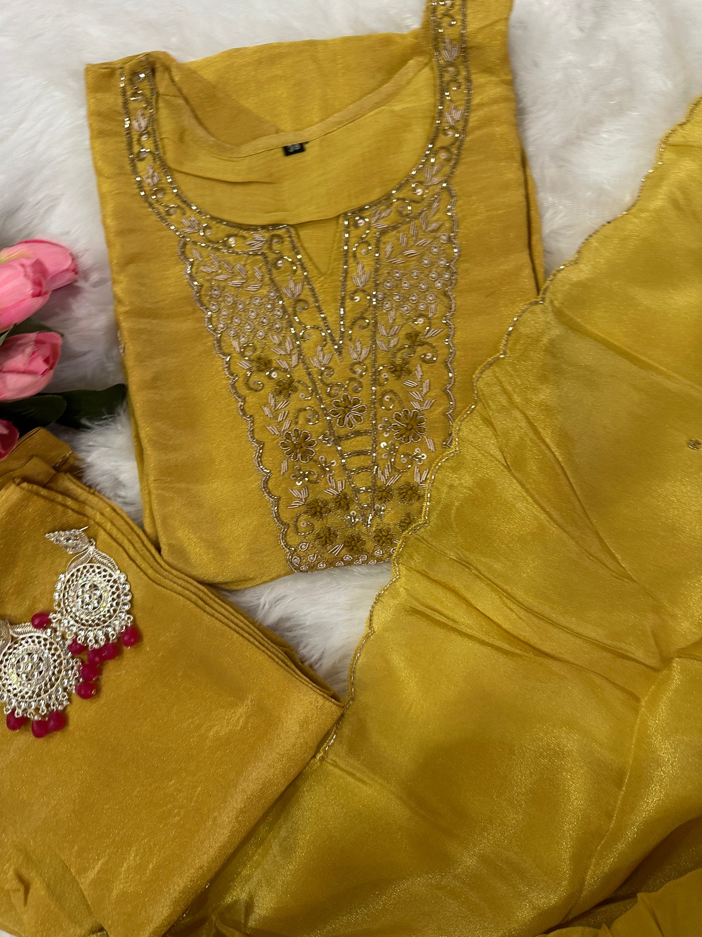 Elegant Silk Embroidered Kurta Set with Chinon Dupatta