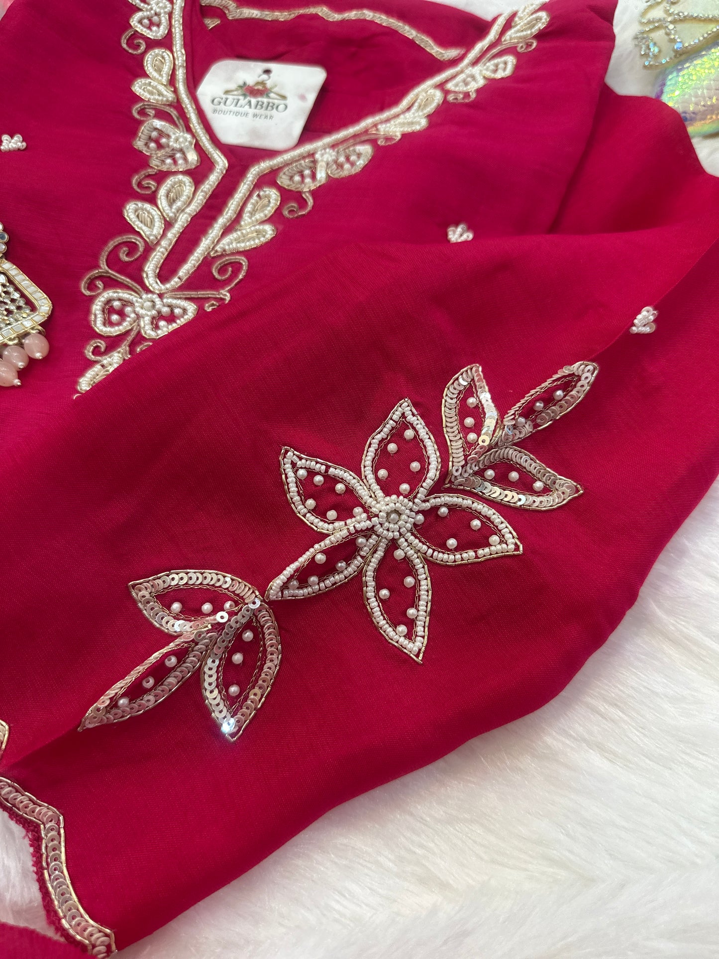 Embroidered Dola Silk Kurta Set