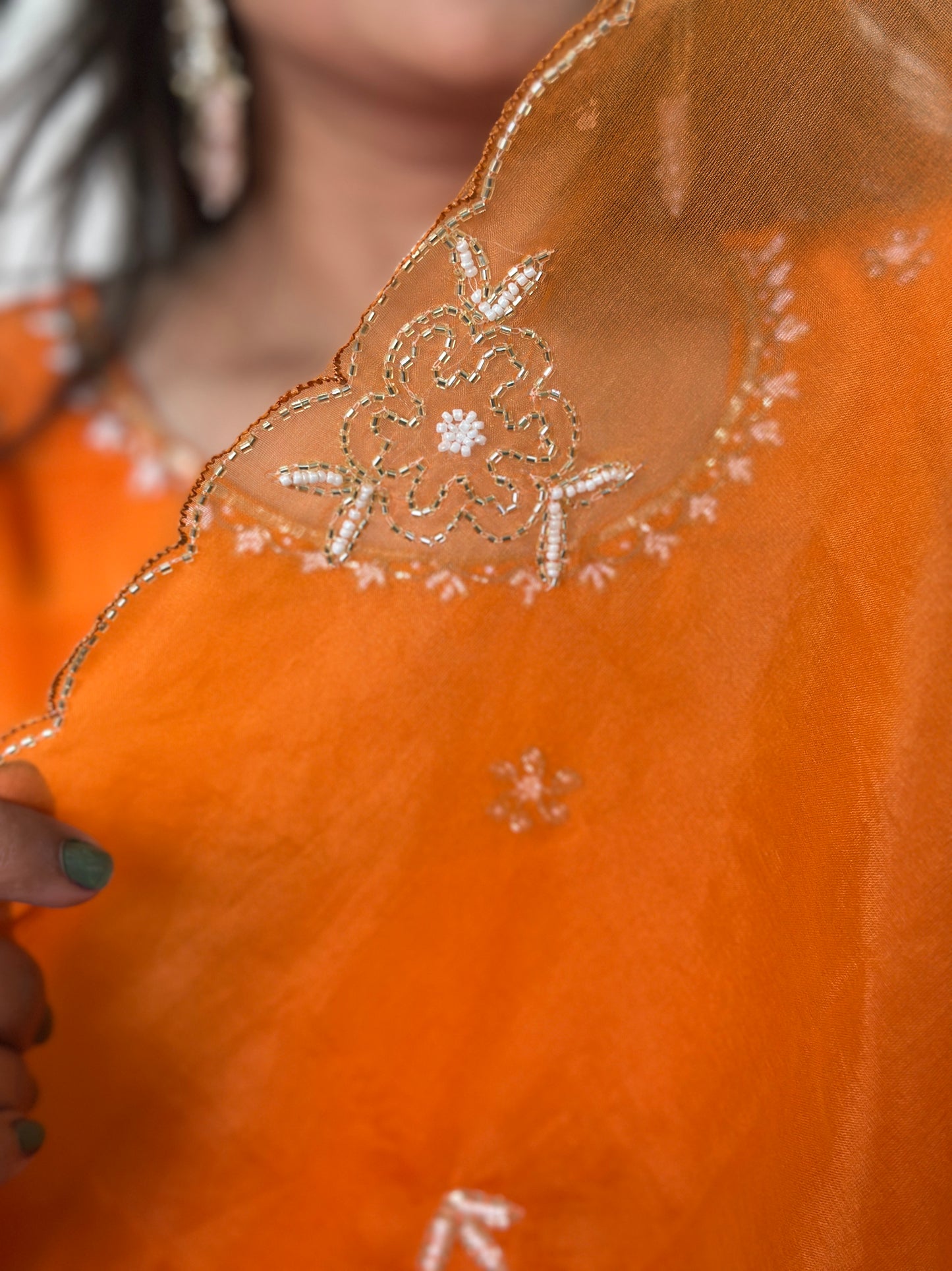 Elegant Orange Embroidered Ensemble