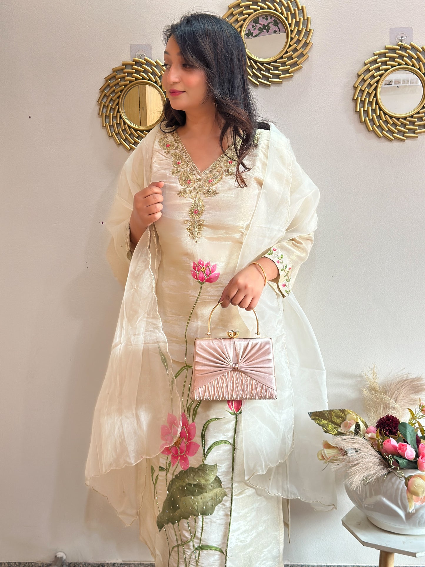 Hand-Painted Silk Kurta Set