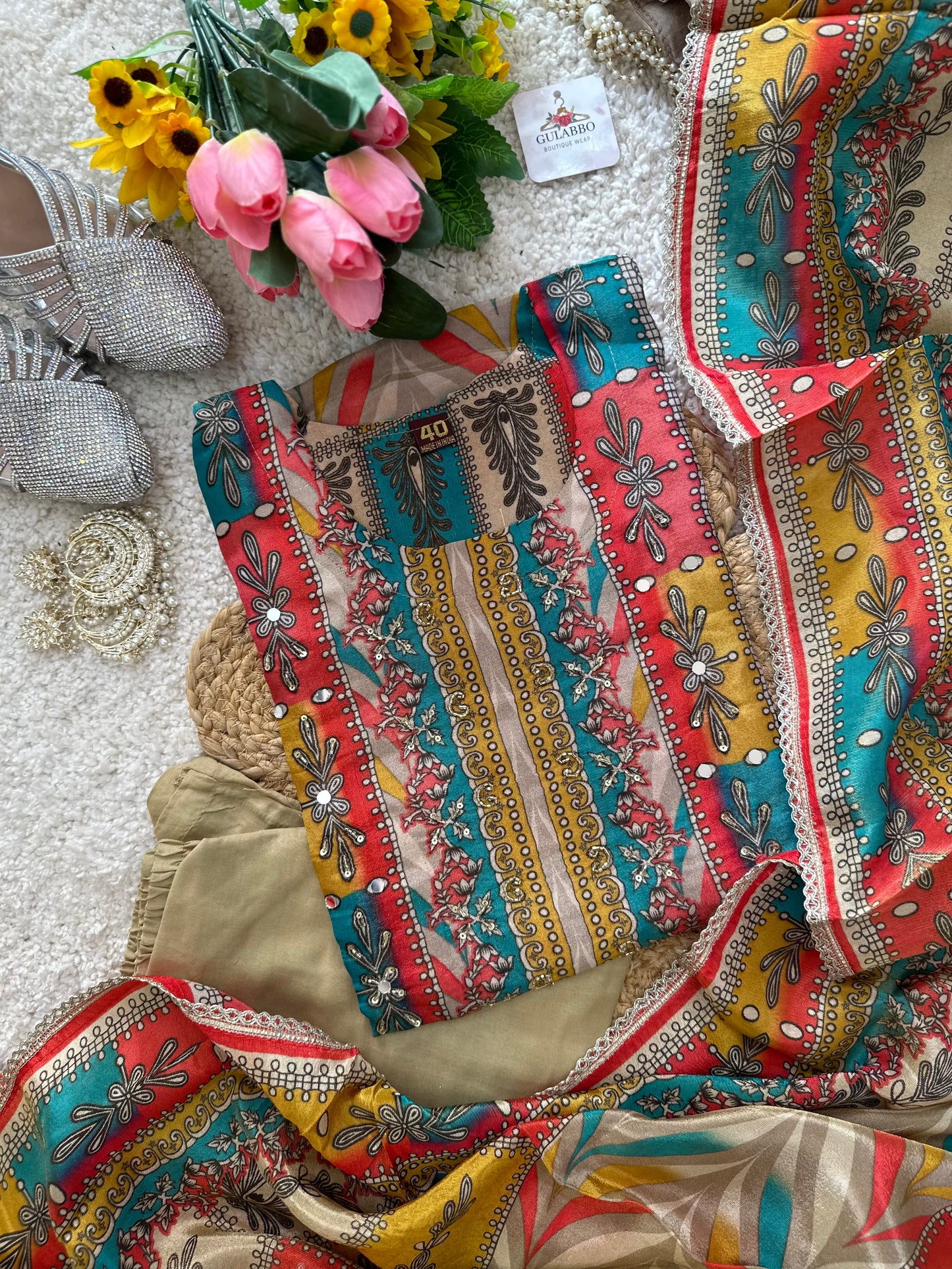 Elegant Pure Muslin Dress with Mirror Work