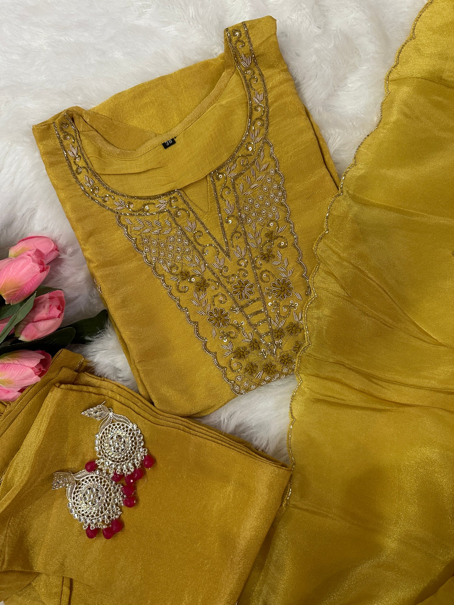 Elegant Silk Embroidered Kurta Set with Chinon Dupatta