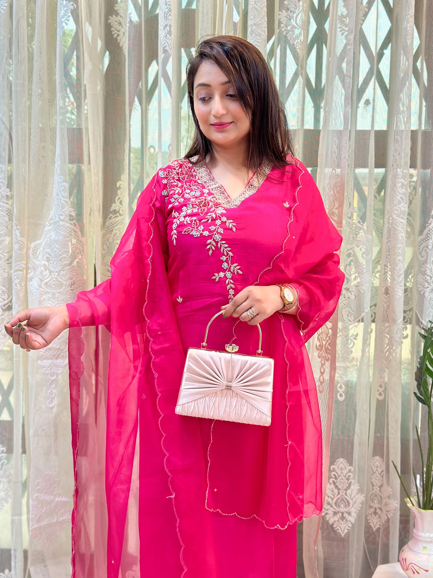 Pink Heavy Embroidered Kurta Set