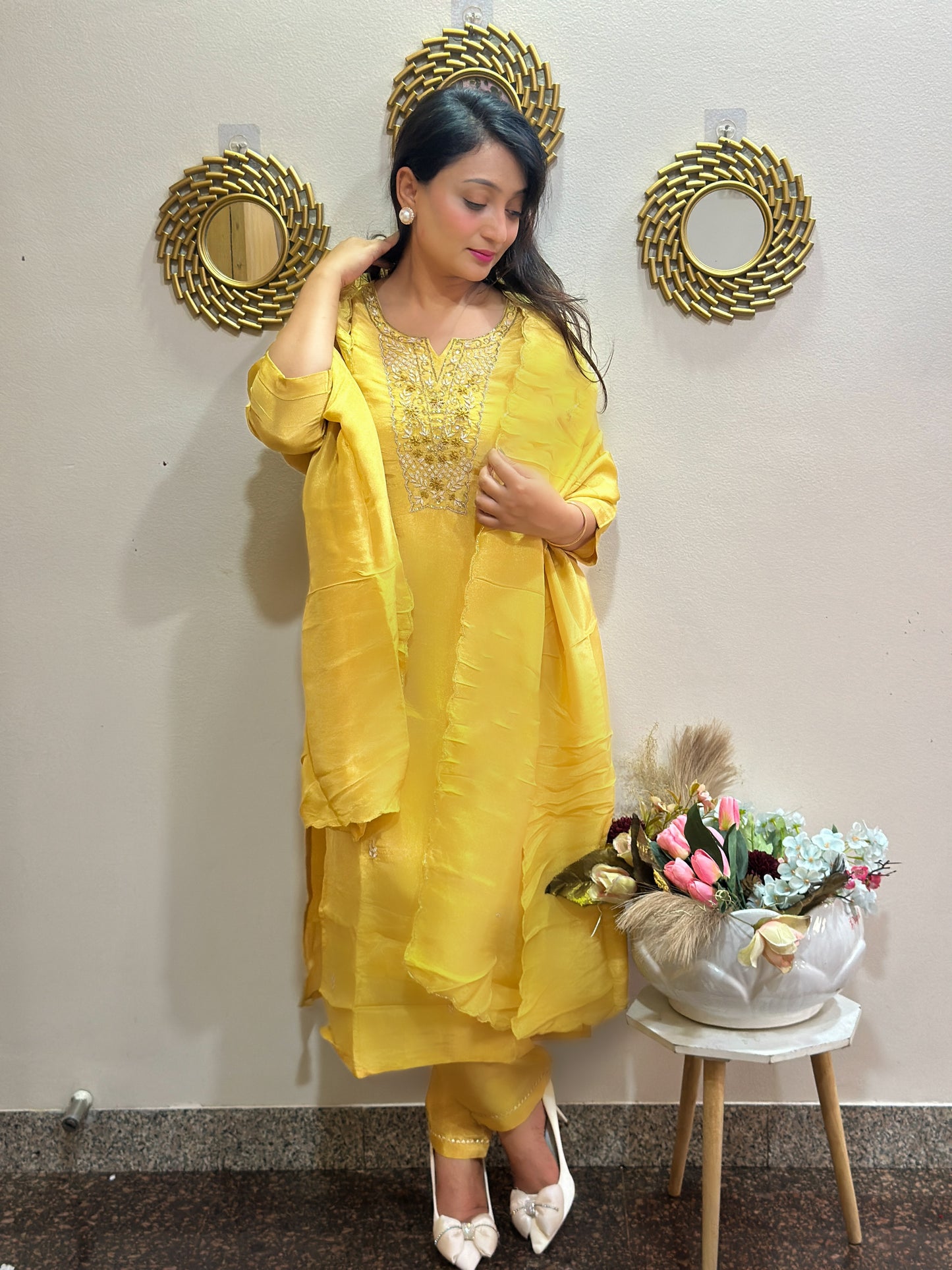 Elegant Silk Embroidered Kurta Set with Chinon Dupatta