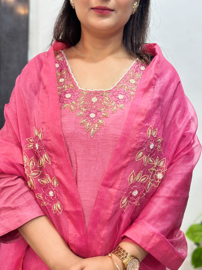 Pink Heavy Embroidered Kurta Set