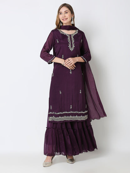 Embroidered Chinon Sharara Set