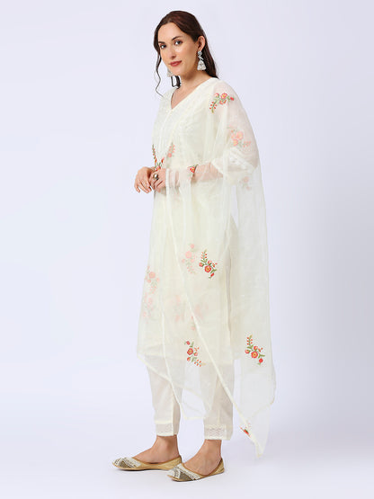 White Organza Embroidered Suit Set