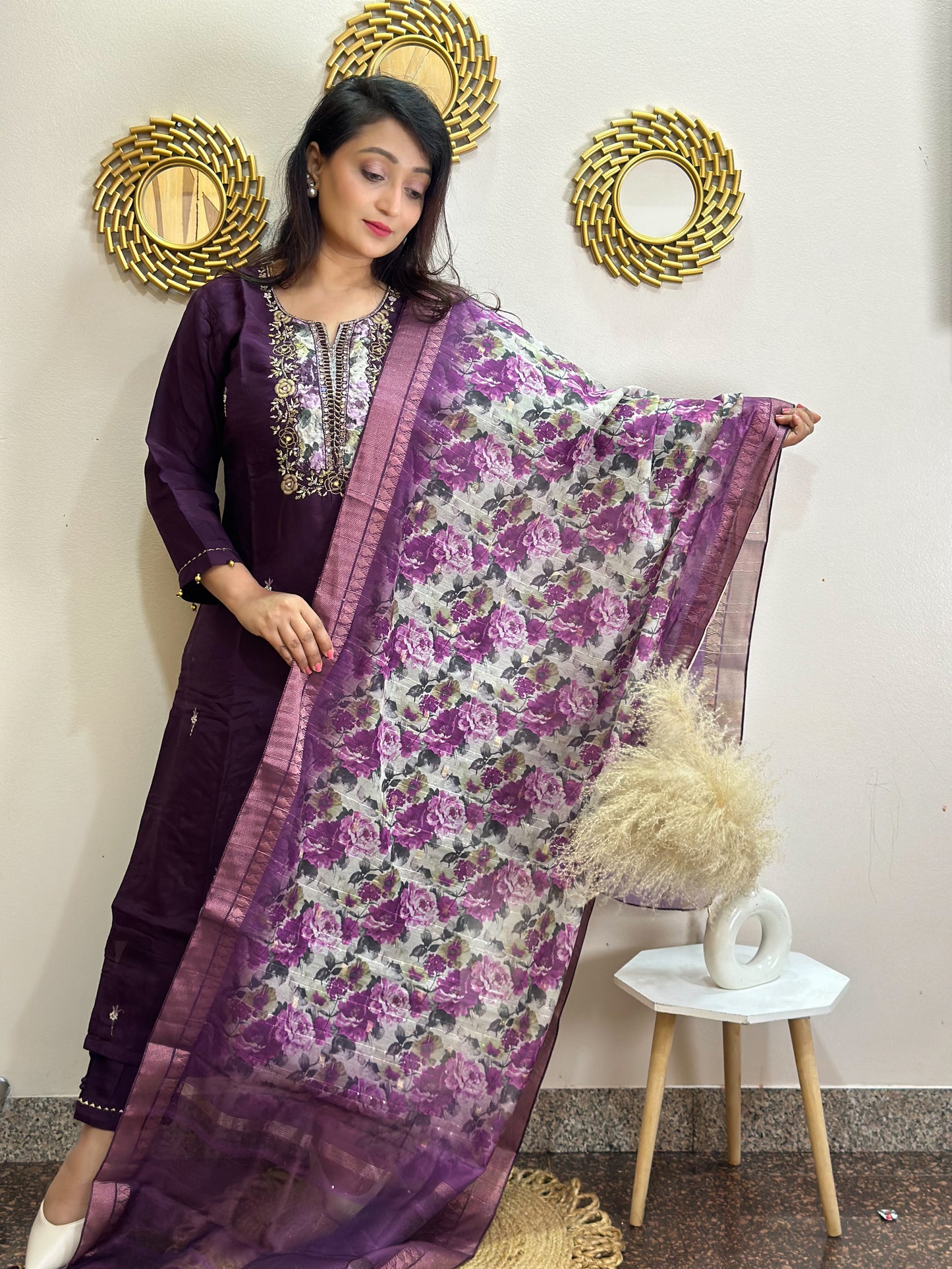 Dola Silk Kurta Set with beautiful floral dupatta