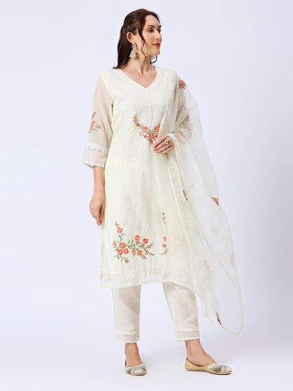 White Organza Embroidered Suit Set