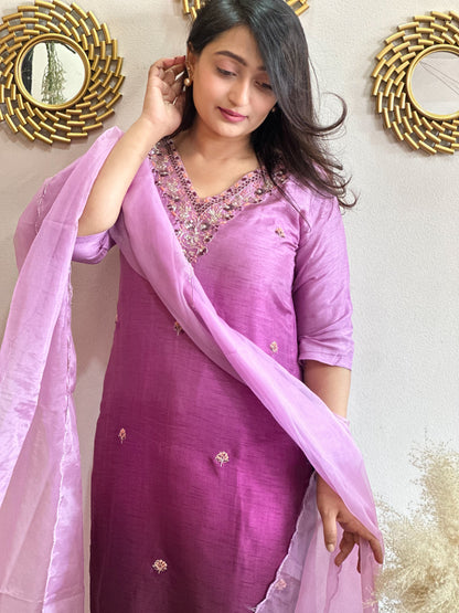 Ombré Pure Dola Silk Embroidered Kurta Set