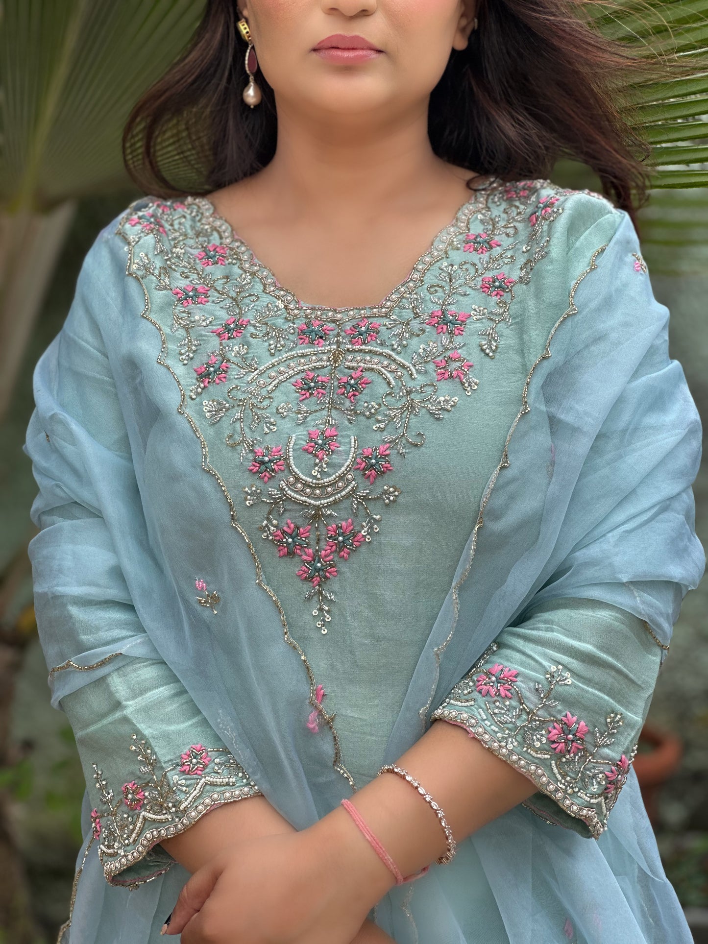 Sea Green Tissue Silk Embroidered Kurta Set