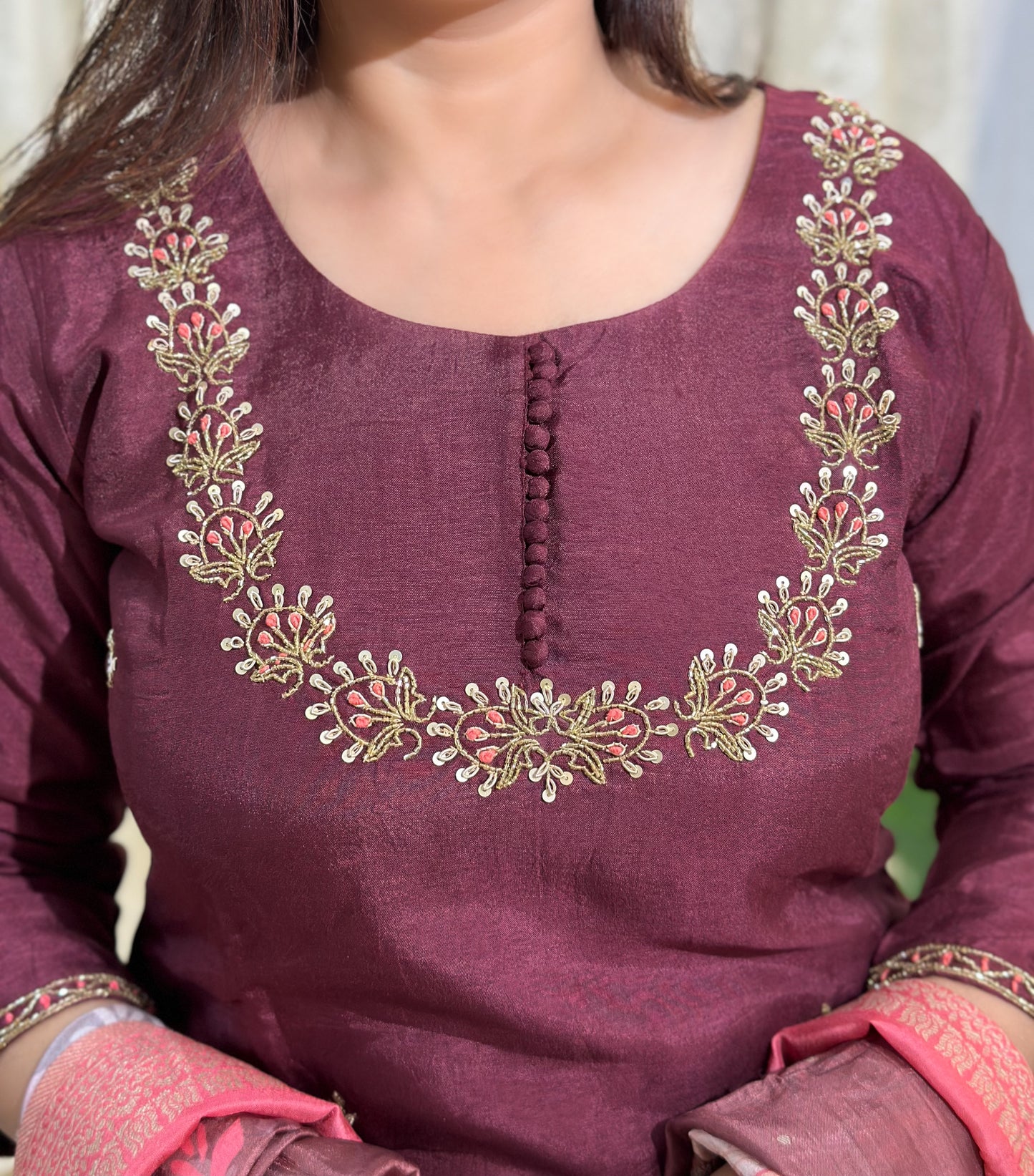 Embroidered Kurta Set with printed dupatta