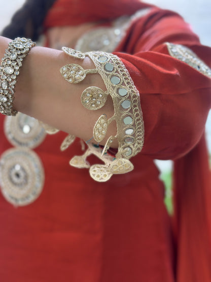 Real Mirror Work Rust Colour Kurta Set