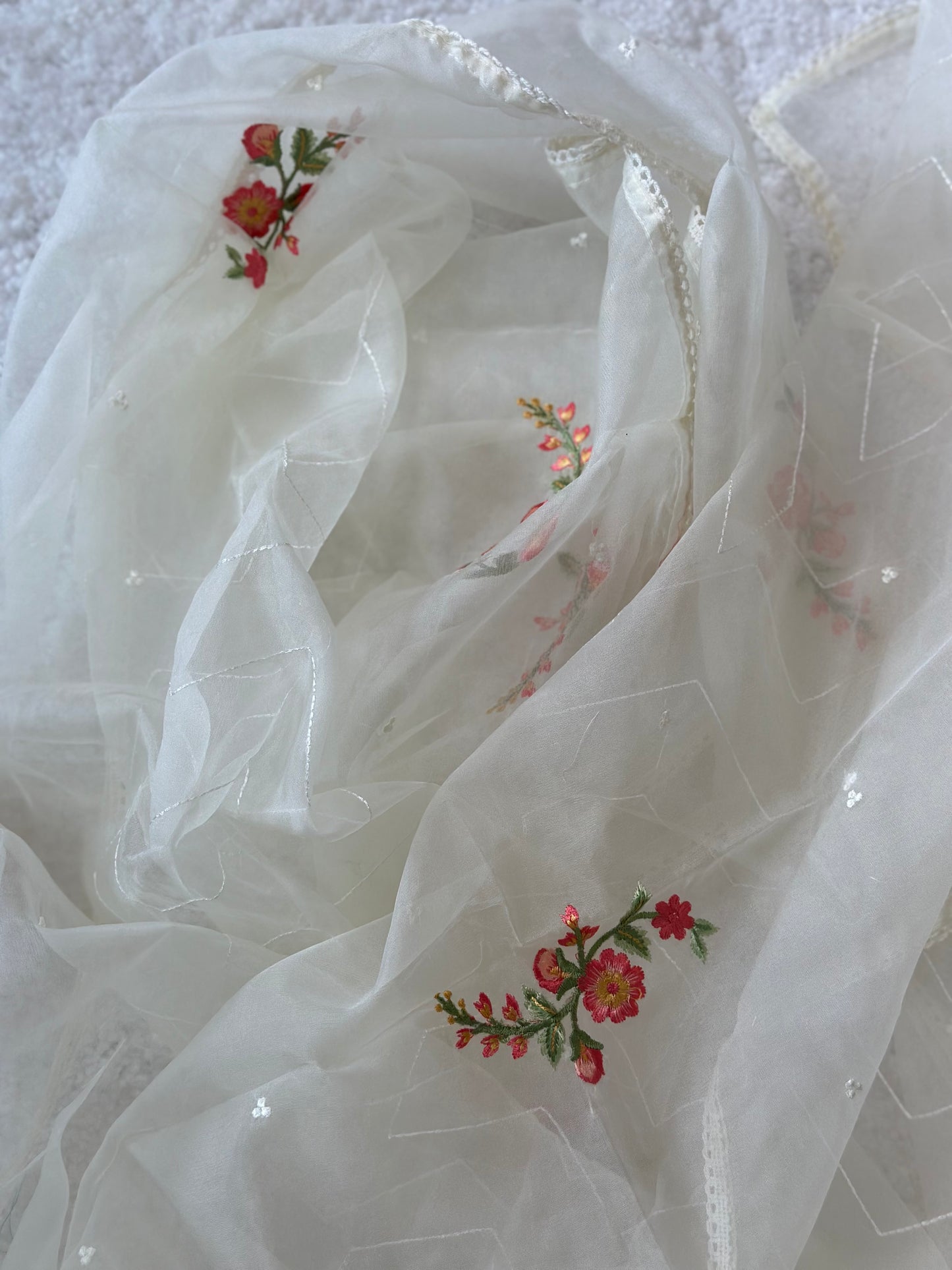 White Organza Embroidered Suit Set