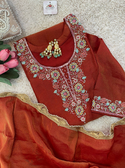 Tissue Silk Embroidered Kurta Set