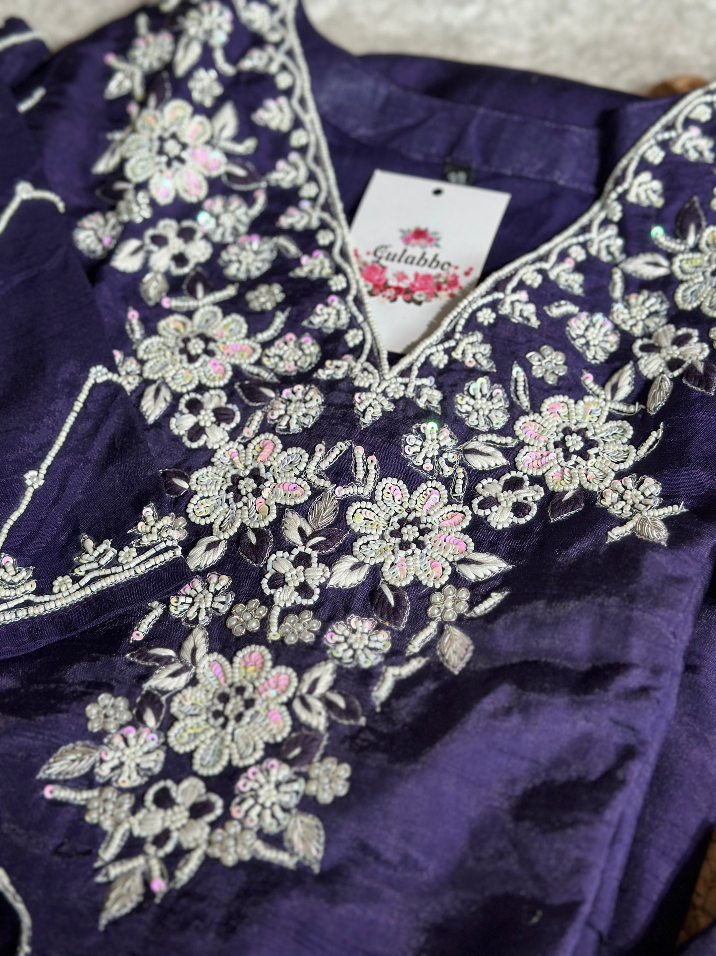 Moti Embroidered Purple Kurta Set