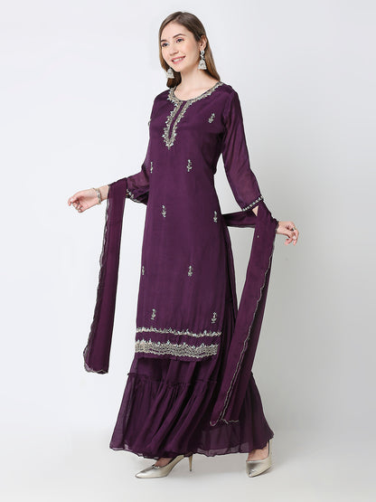 Embroidered Chinon Sharara Set