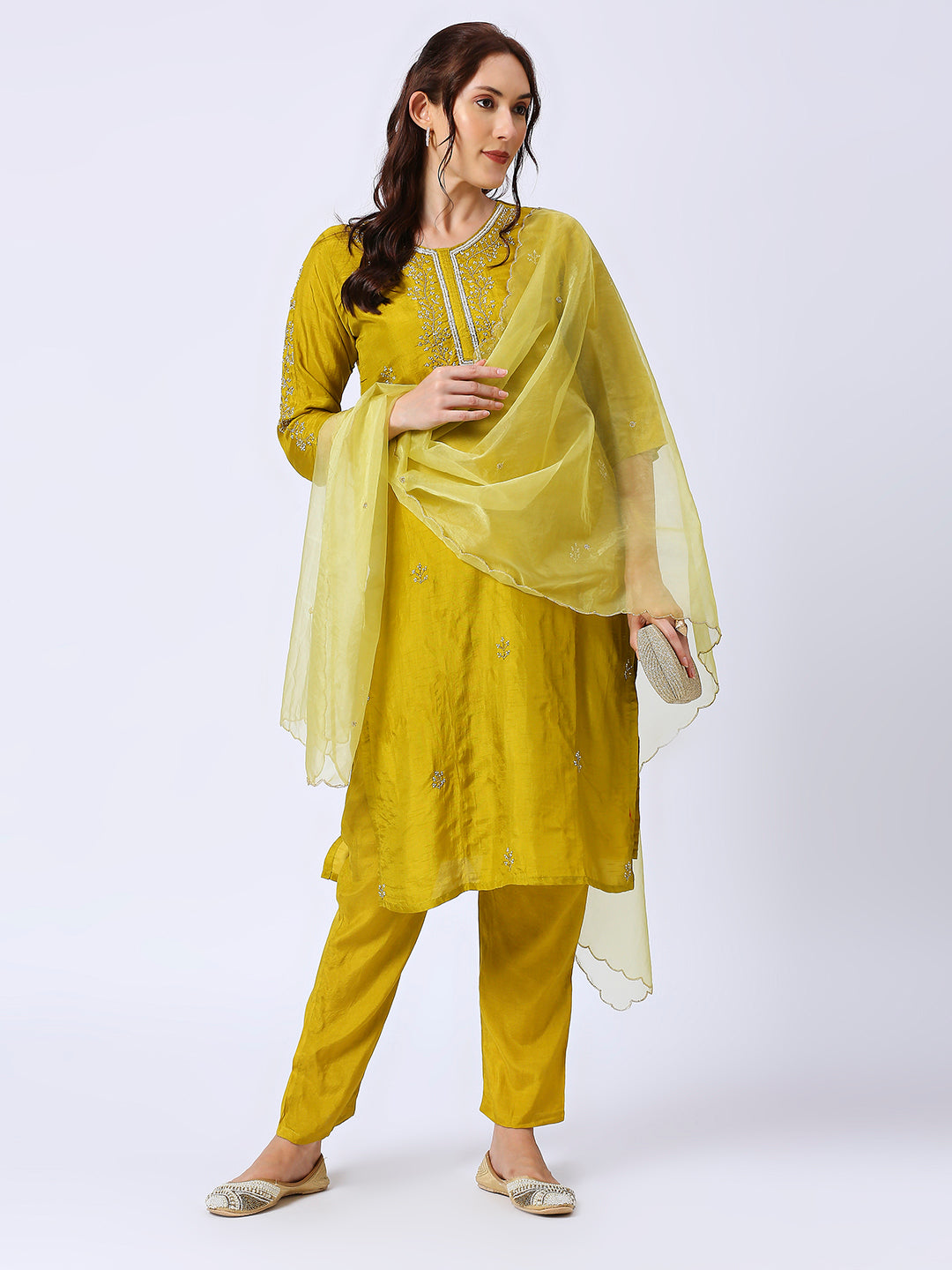 Embroidered Kurti With Organza Dupatta