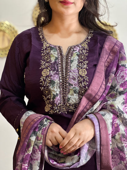 Dola Silk Kurta Set with beautiful floral dupatta