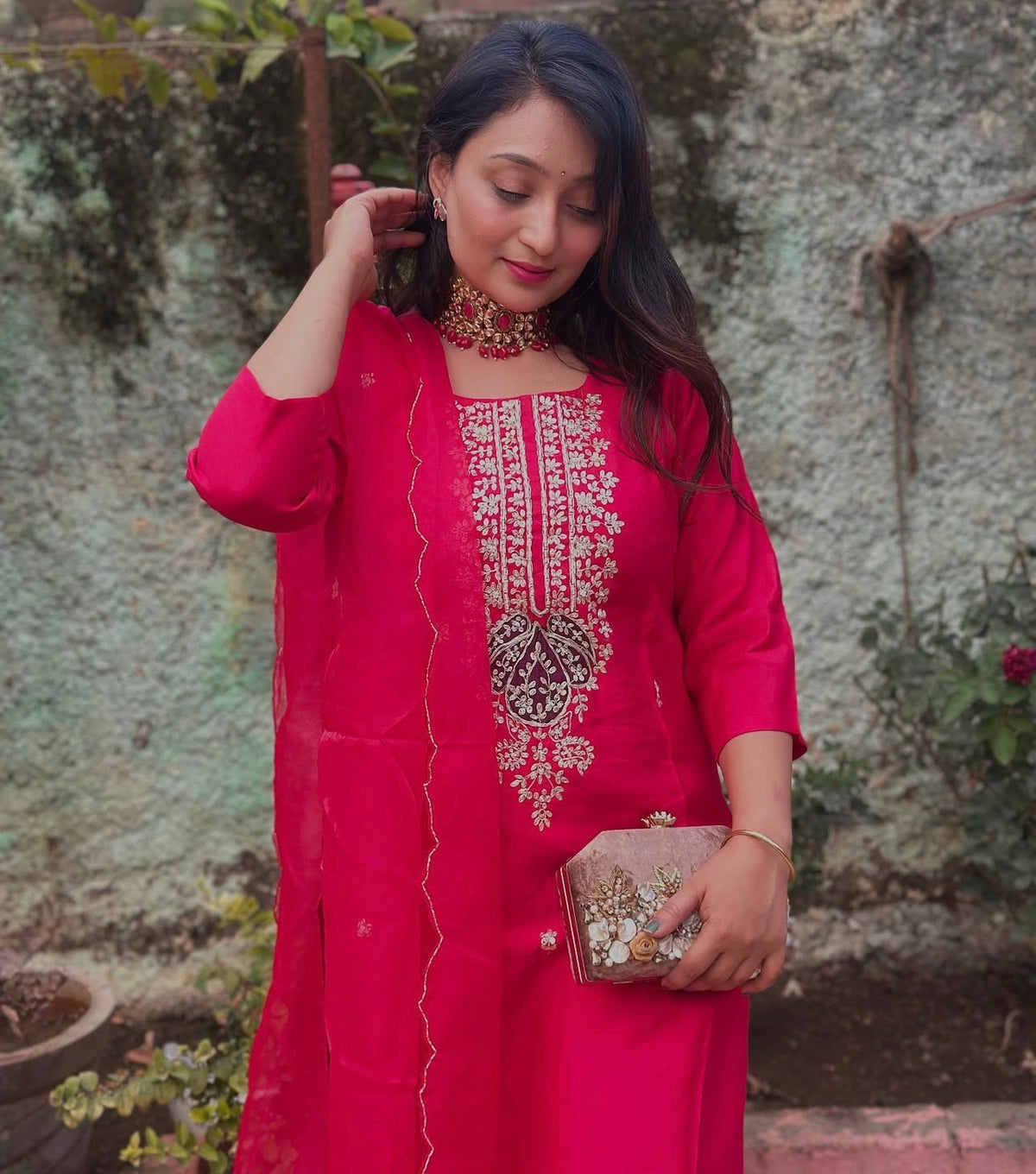 Elegant Embroidered Dress with Organza Dupatta
