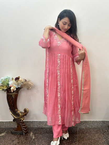 Embroidered Pure Mul Chanderi Anarkali