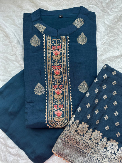 Silk Hand Embroidered Dress with banarasi dupatta