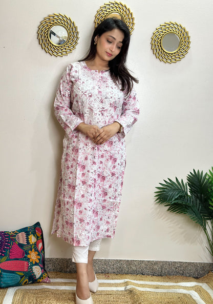 Floral Cotton Chikankari Kurti