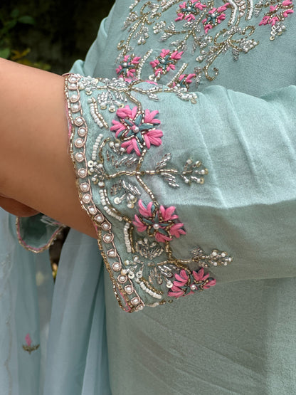 Sea Green Tissue Silk Embroidered Kurta Set