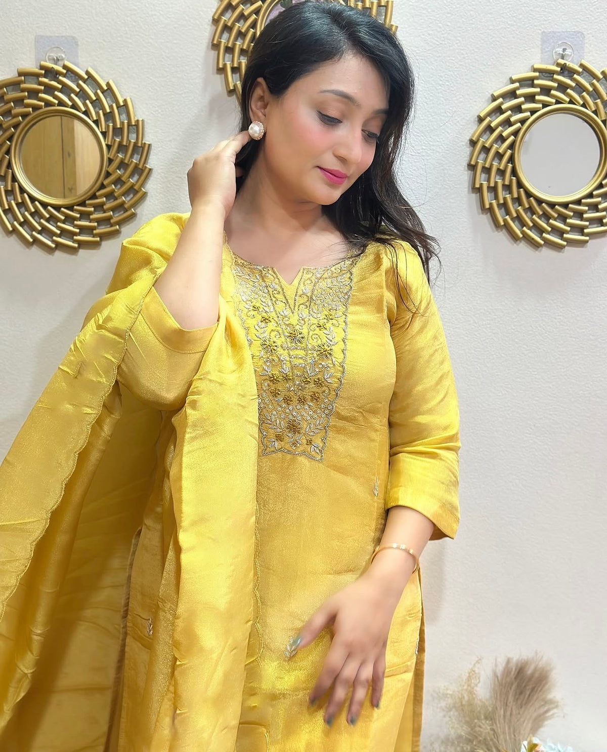 Elegant Silk Embroidered Kurta Set with Chinon Dupatta
