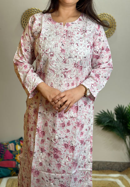 Floral Cotton Chikankari Kurti