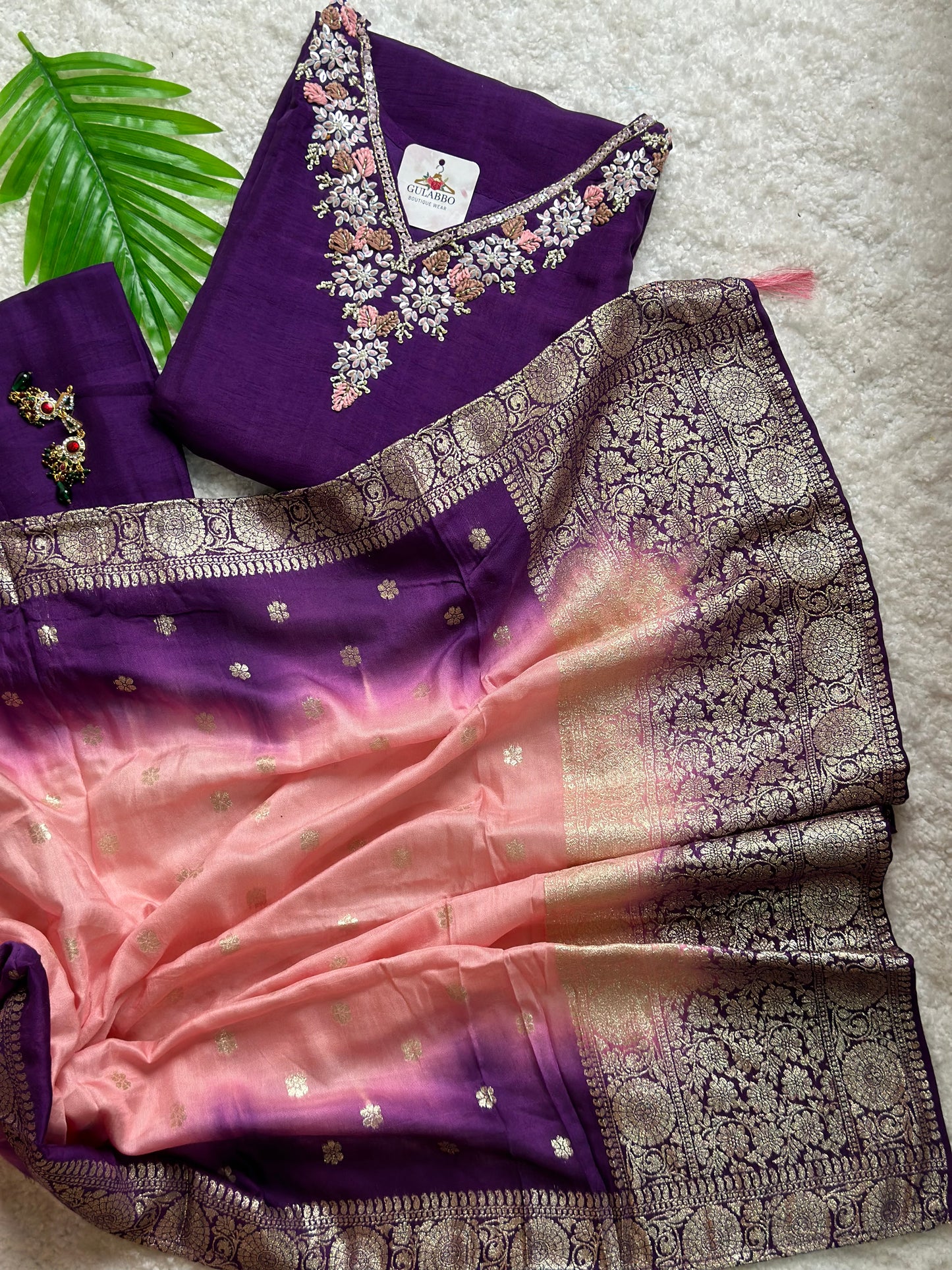 Embroidered Kurti Set With Two-Shade Banarasi Dupatta